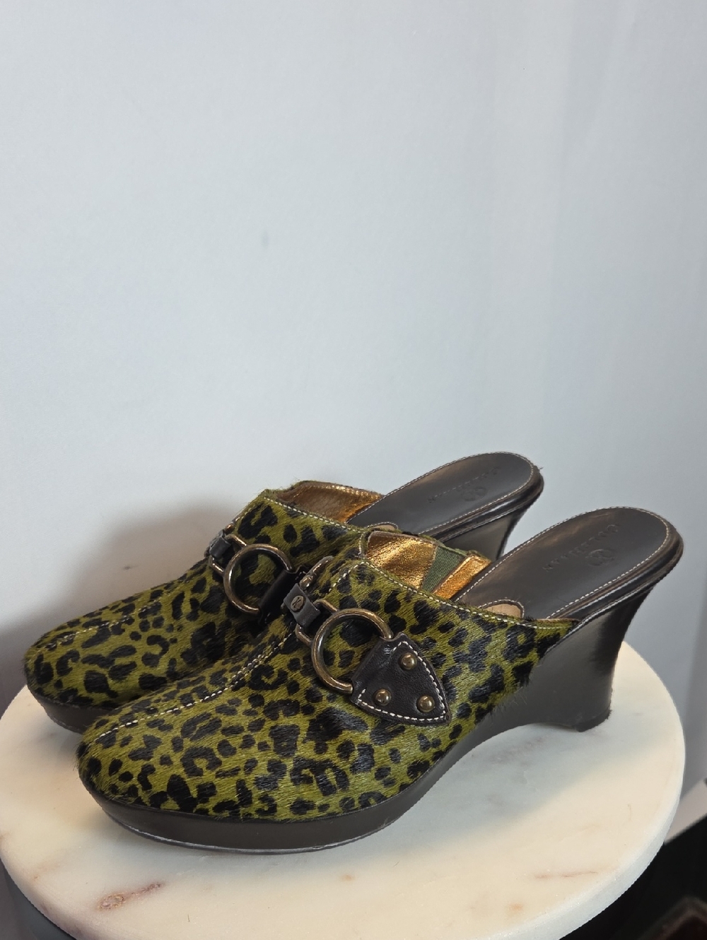 Cole Haan Womens Leather Leopard Print Mules Size 8